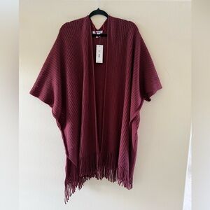 Steve Madden Burgundy Open-Front Cardigan Shawl Oversized NWT